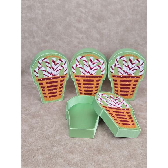 4 Longaberger Peppermint Stripe Basket Beaded Boxes ~ Candy Cane Gift Boxes - Picture 1 of 3